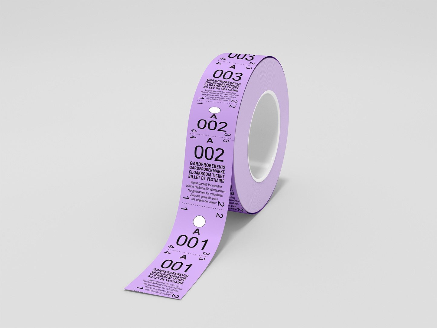 A photo of Cloakroom Tickets 2-Parts (500 pcs) from JM Band®. Purchase tickets in purple here.