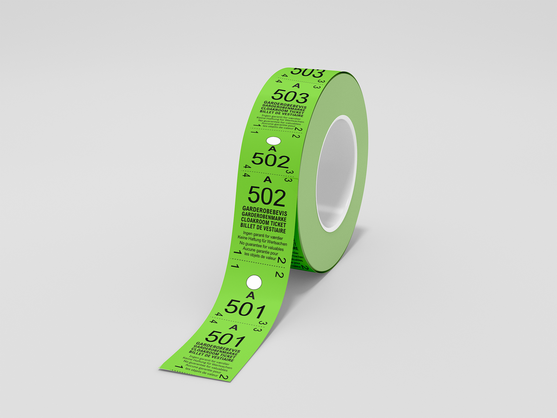 A photo of Cloakroom Tickets 2-Parts (500 pcs) from JM Band®. Purchase tickets in green here.