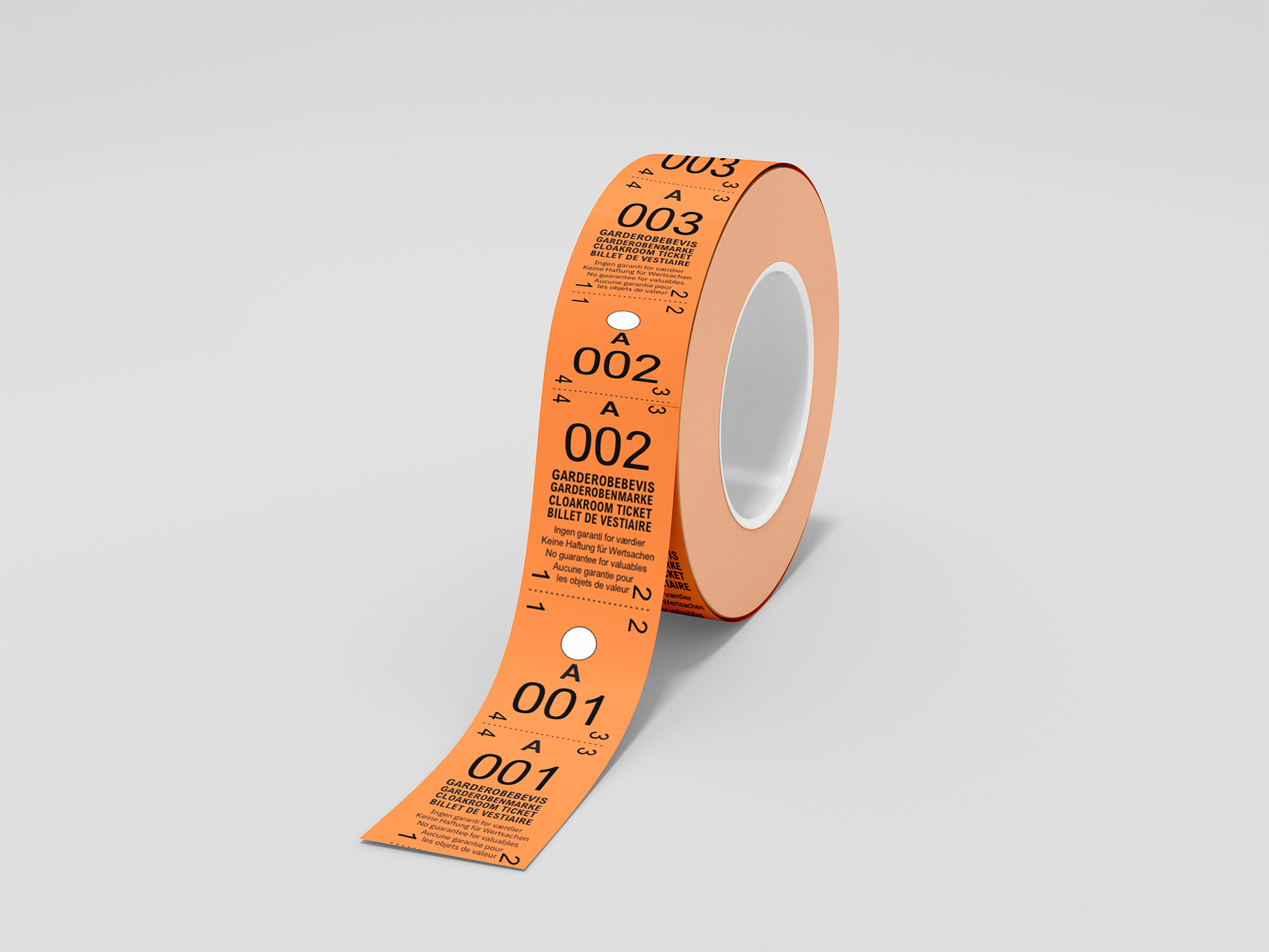 A photo of Cloakroom Tickets 2-Parts (500 pcs) from JM Band®. Purchase tickets in orange here.