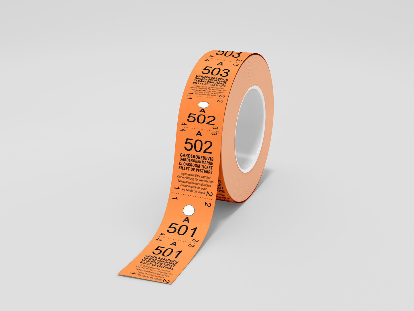 A photo of Cloakroom Tickets 2-Parts (500 pcs) from JM Band®. Purchase tickets in orange here.