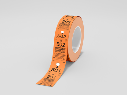 A photo of Cloakroom Tickets 2-Parts (500 pcs) from JM Band®. Purchase tickets in orange here.
