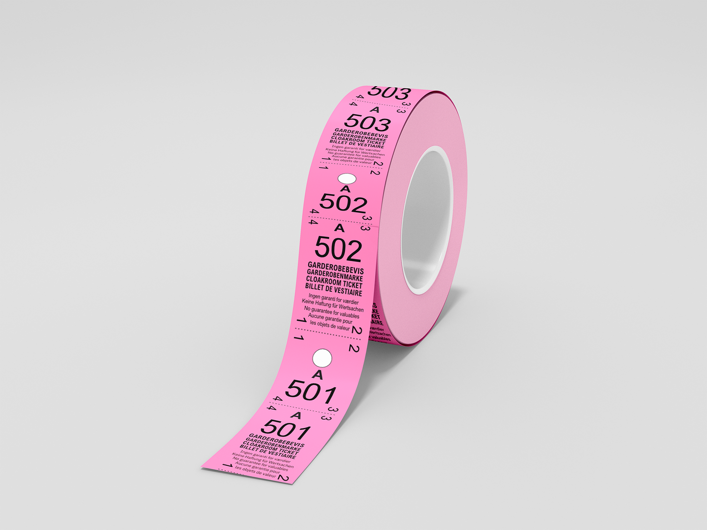 A photo of Cloakroom Tickets 2-Parts (500 pcs) from JM Band®. Purchase tickets in pink here.
