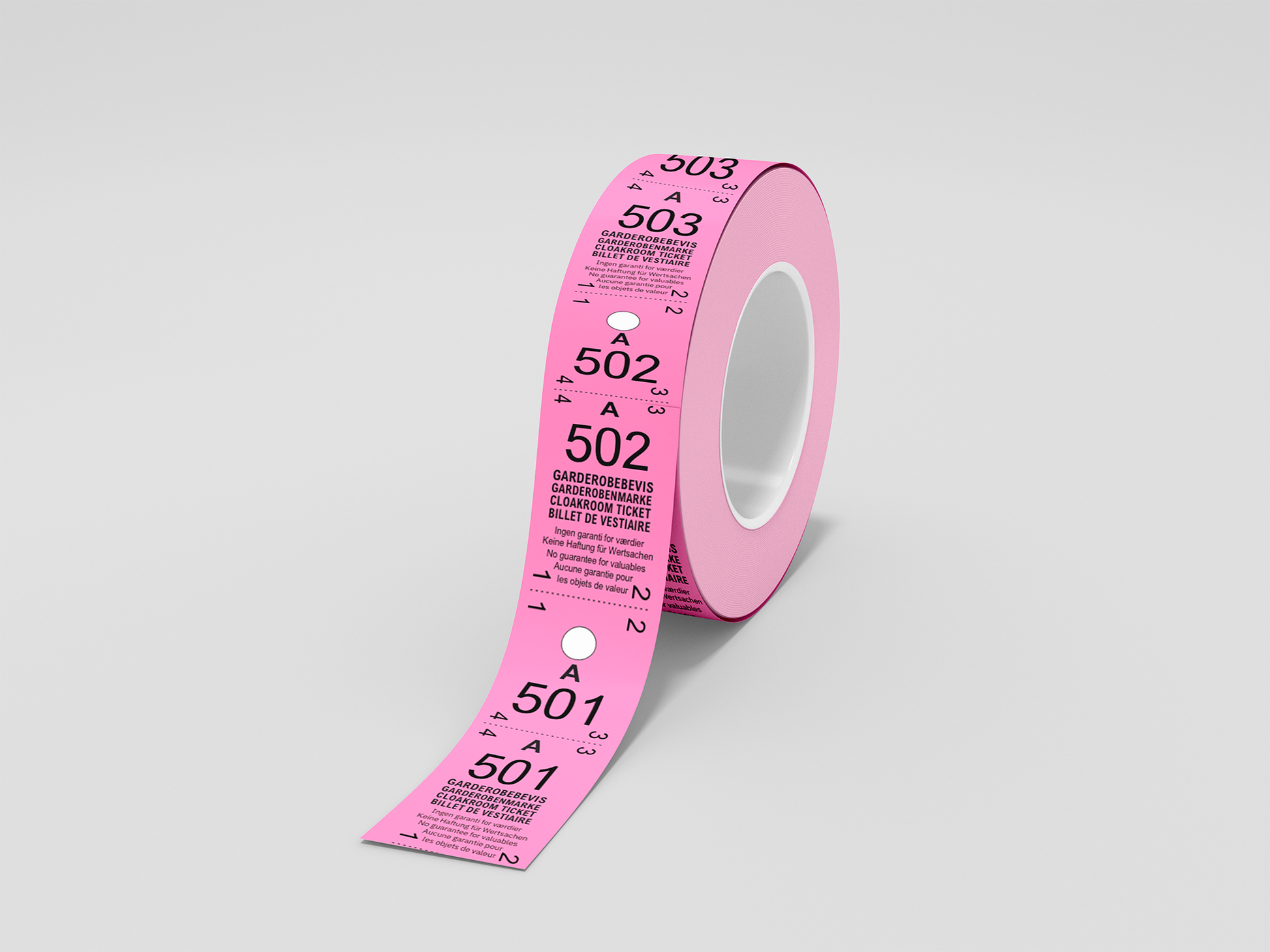 A photo of Cloakroom Tickets 2-Parts (500 pcs) from JM Band®. Purchase tickets in pink here.