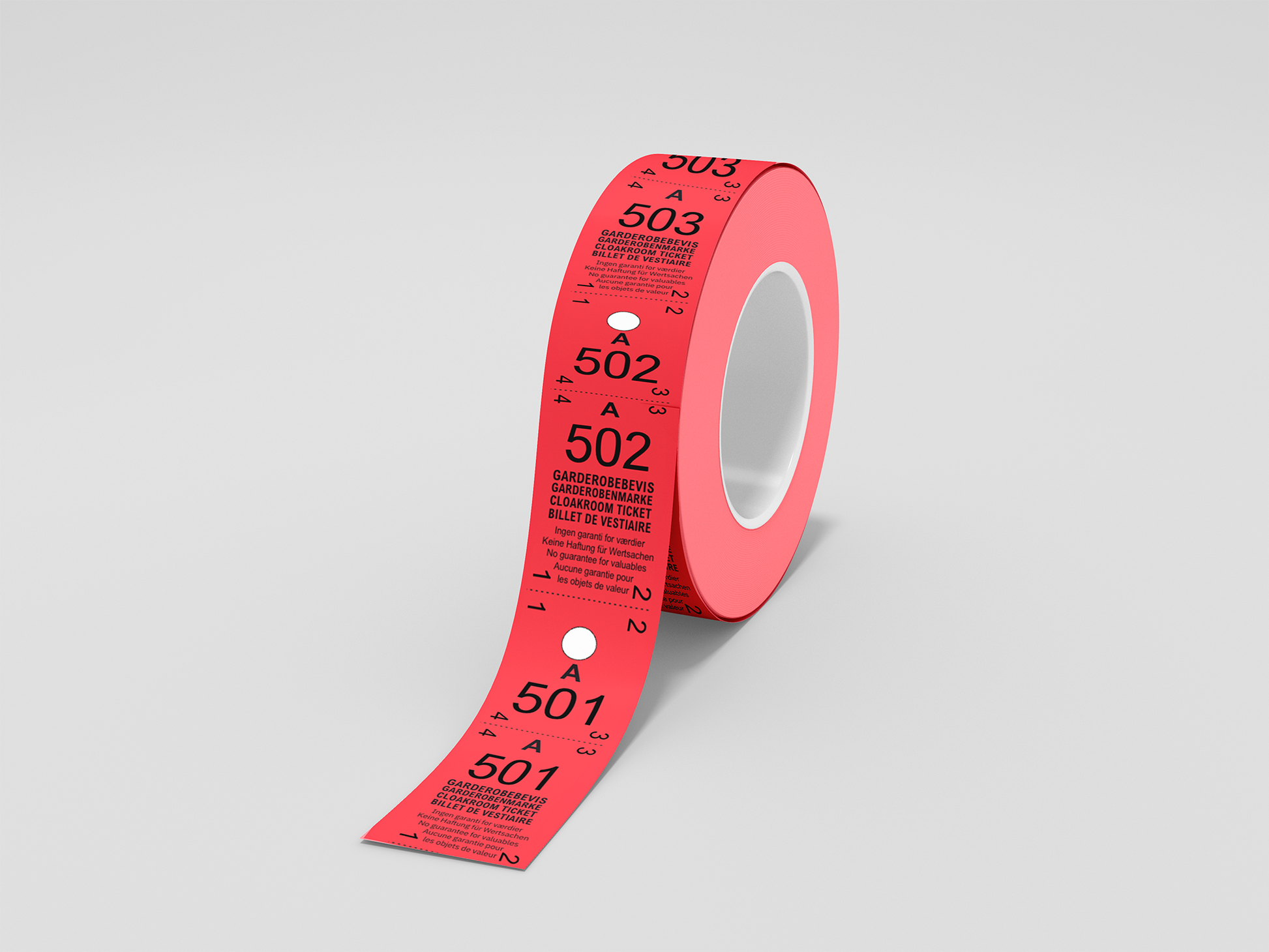 A photo of Cloakroom Tickets 2-Parts (500 pcs) from JM Band®. Purchase tickets in red here.