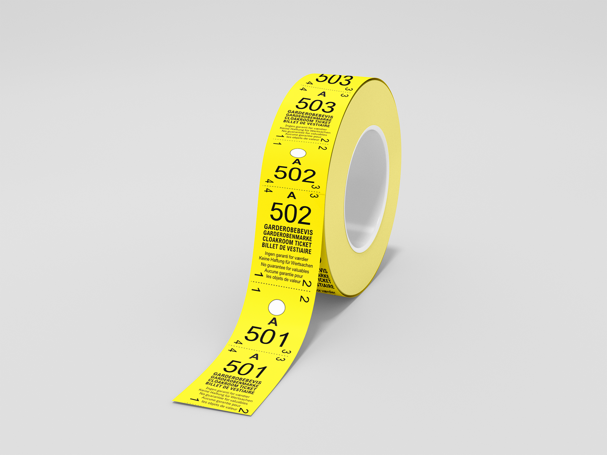 A photo of Cloakroom Tickets 2-Parts (500 pcs) from JM Band®. Purchase tickets in yellow here.