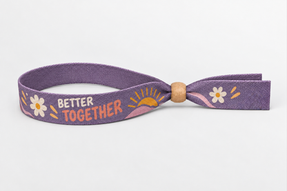 Fialový bavlnený náramok s potlačou Better Together
