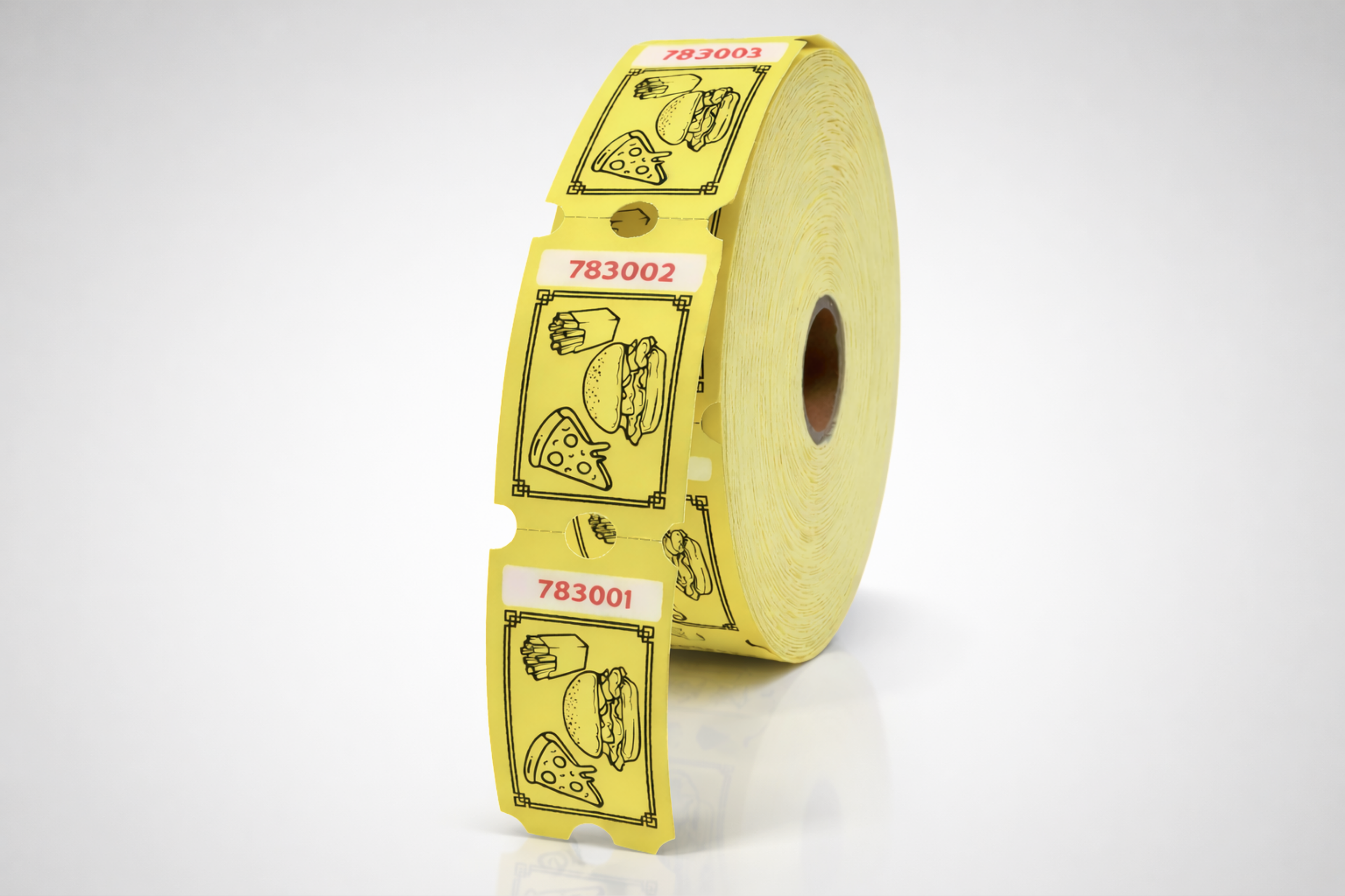 Yellow roll tickets with fast food motif from JM Band®
