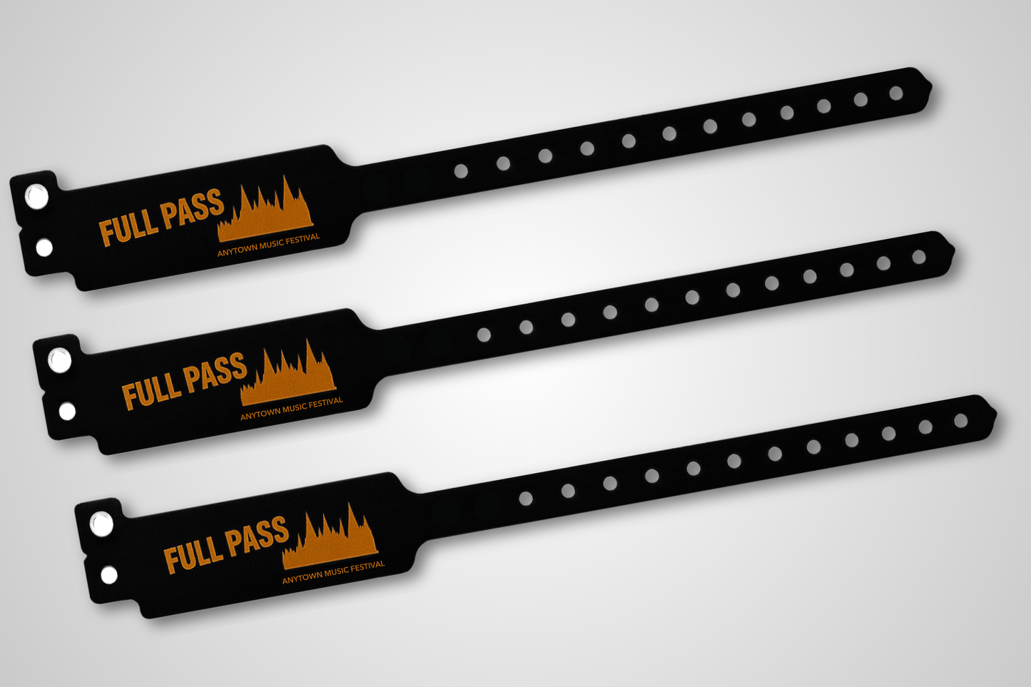 A photo of W-Vinyl Wristbands with print from JM Band®. Purchase Vinyl Wristbands in black here.