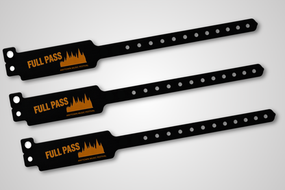A photo of W-Vinyl Wristbands with print from JM Band®. Purchase Vinyl Wristbands in black here.