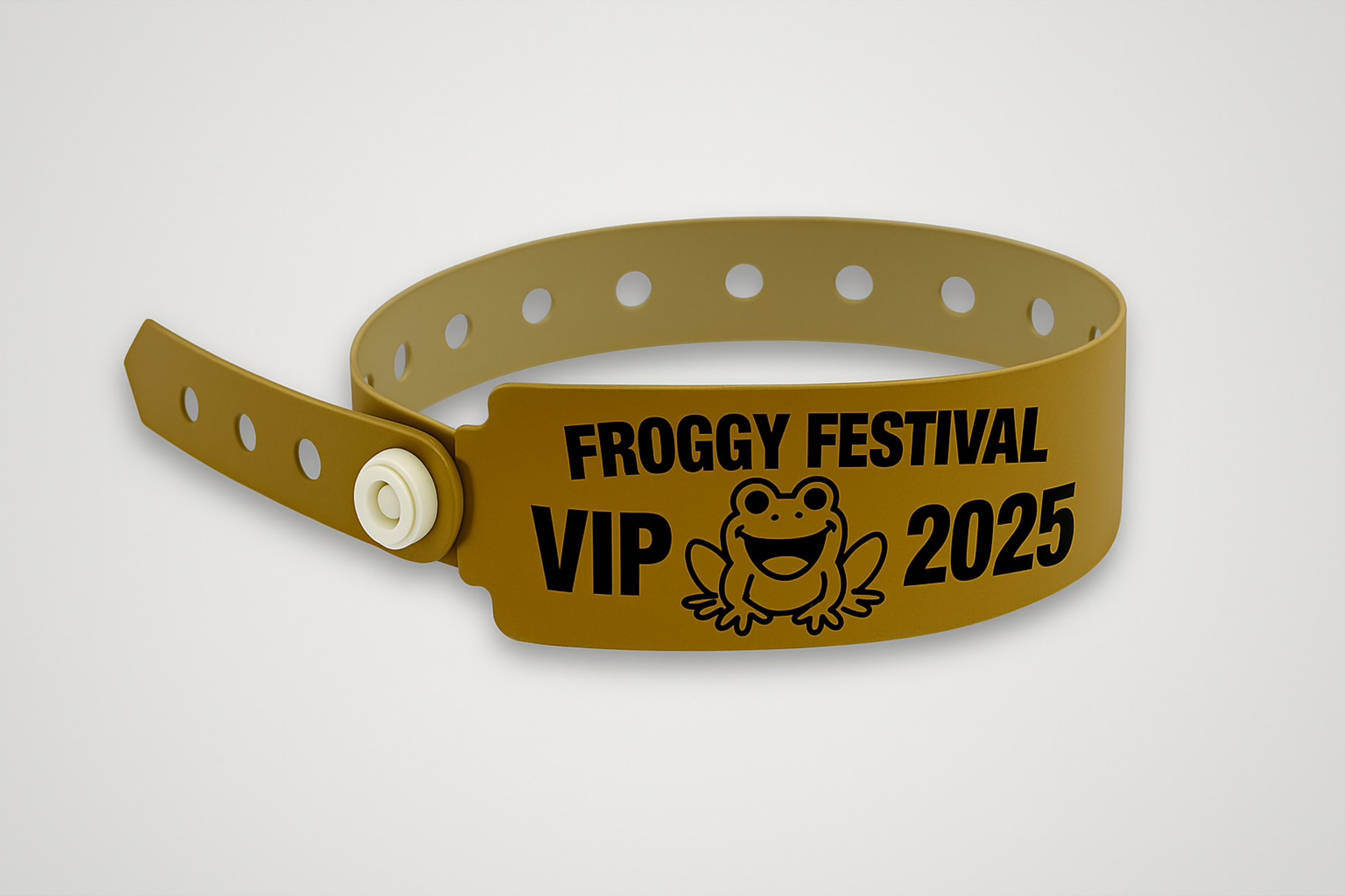 A photo of W-Vinyl Wristbands with print from JM Band®. Purchase Vinyl Wristbands in Bronze here.