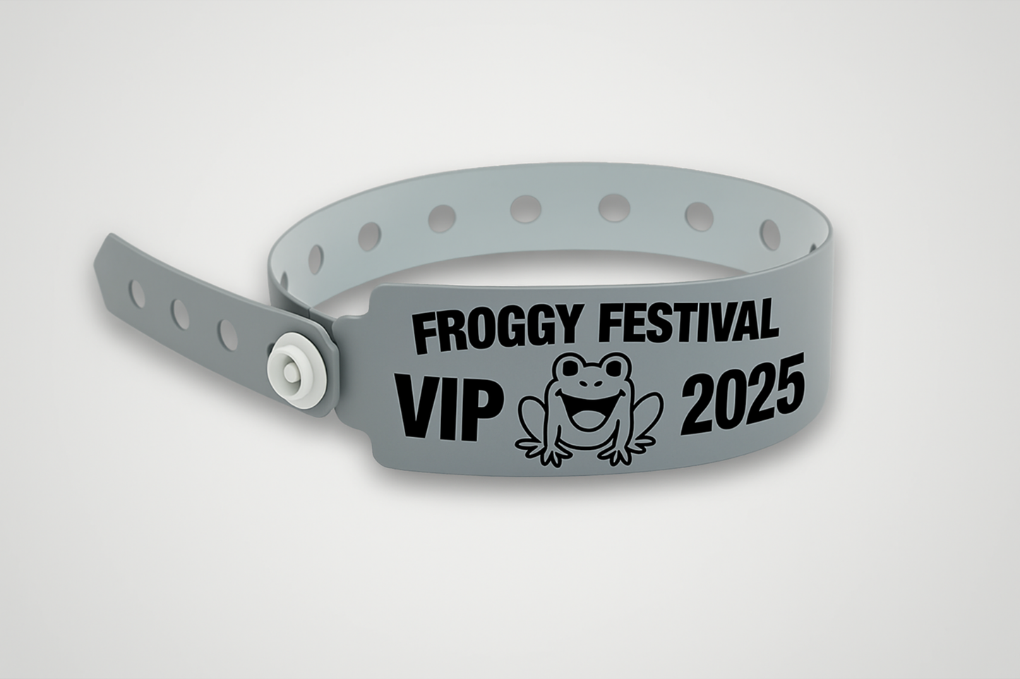 A photo of W-Vinyl Wristbands with print from JM Band®. Purchase Vinyl Wristbands in Gray here.