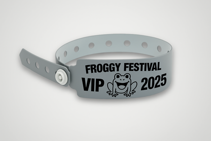 A photo of W-Vinyl Wristbands with print from JM Band®. Purchase Vinyl Wristbands in Gray here.