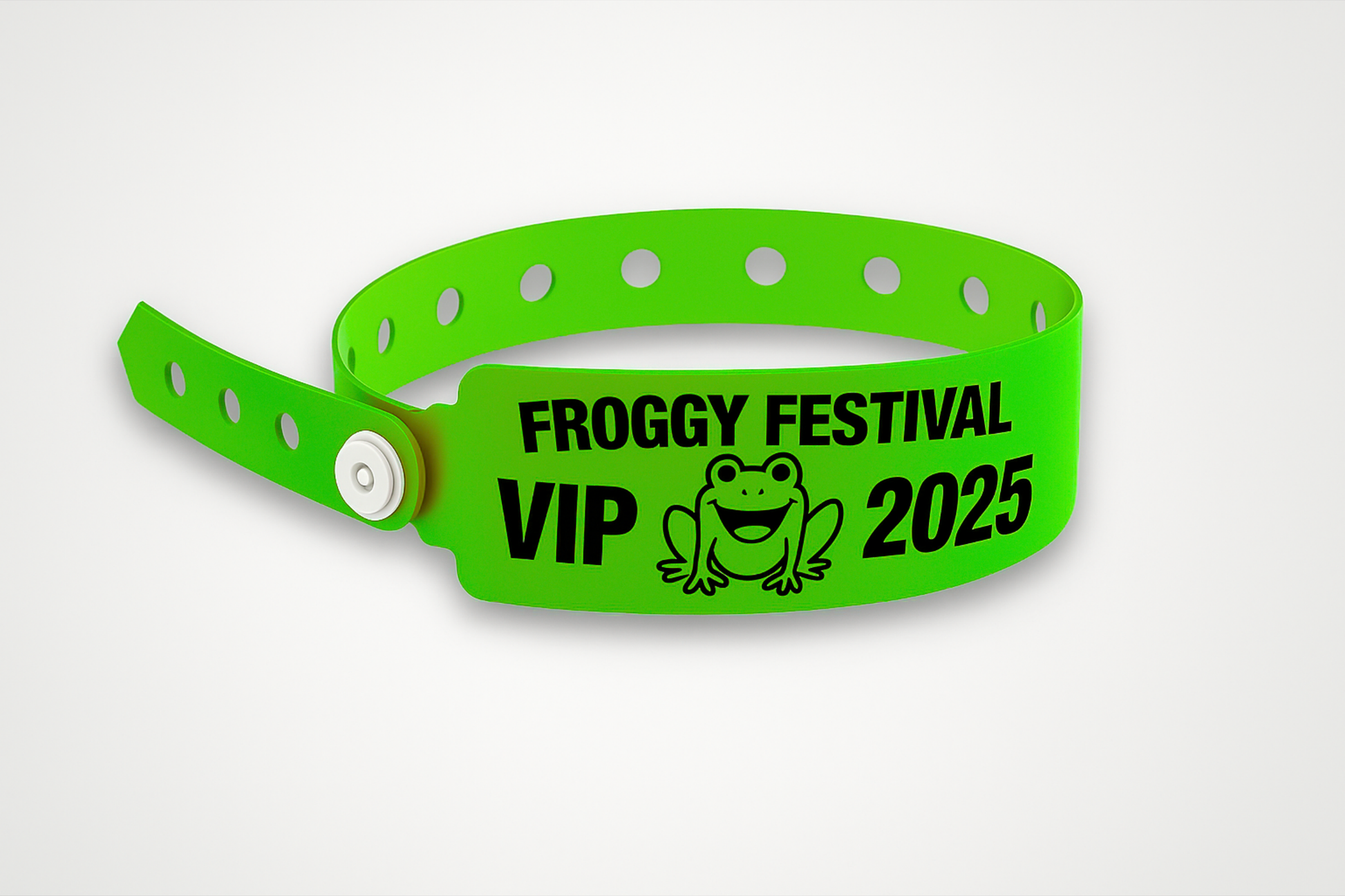 A photo of W-Vinyl Wristbands with print from JM Band®. Purchase Vinyl Wristbands in Neon Green here.