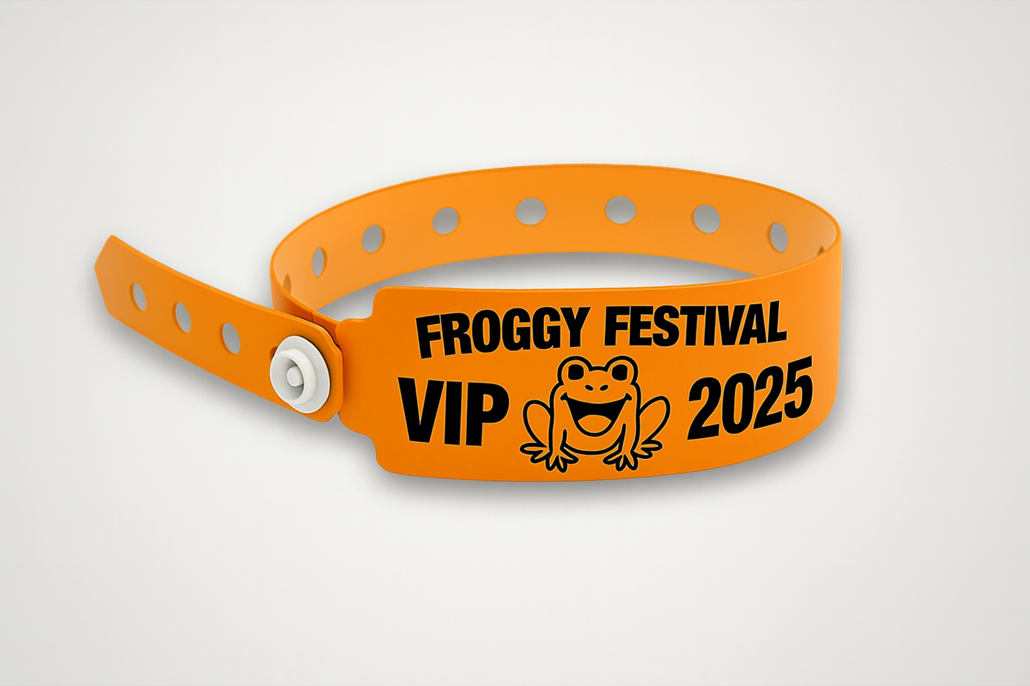 A photo of W-Vinyl Wristbands with print from JM Band®. Purchase Vinyl Wristbands in Orange here.