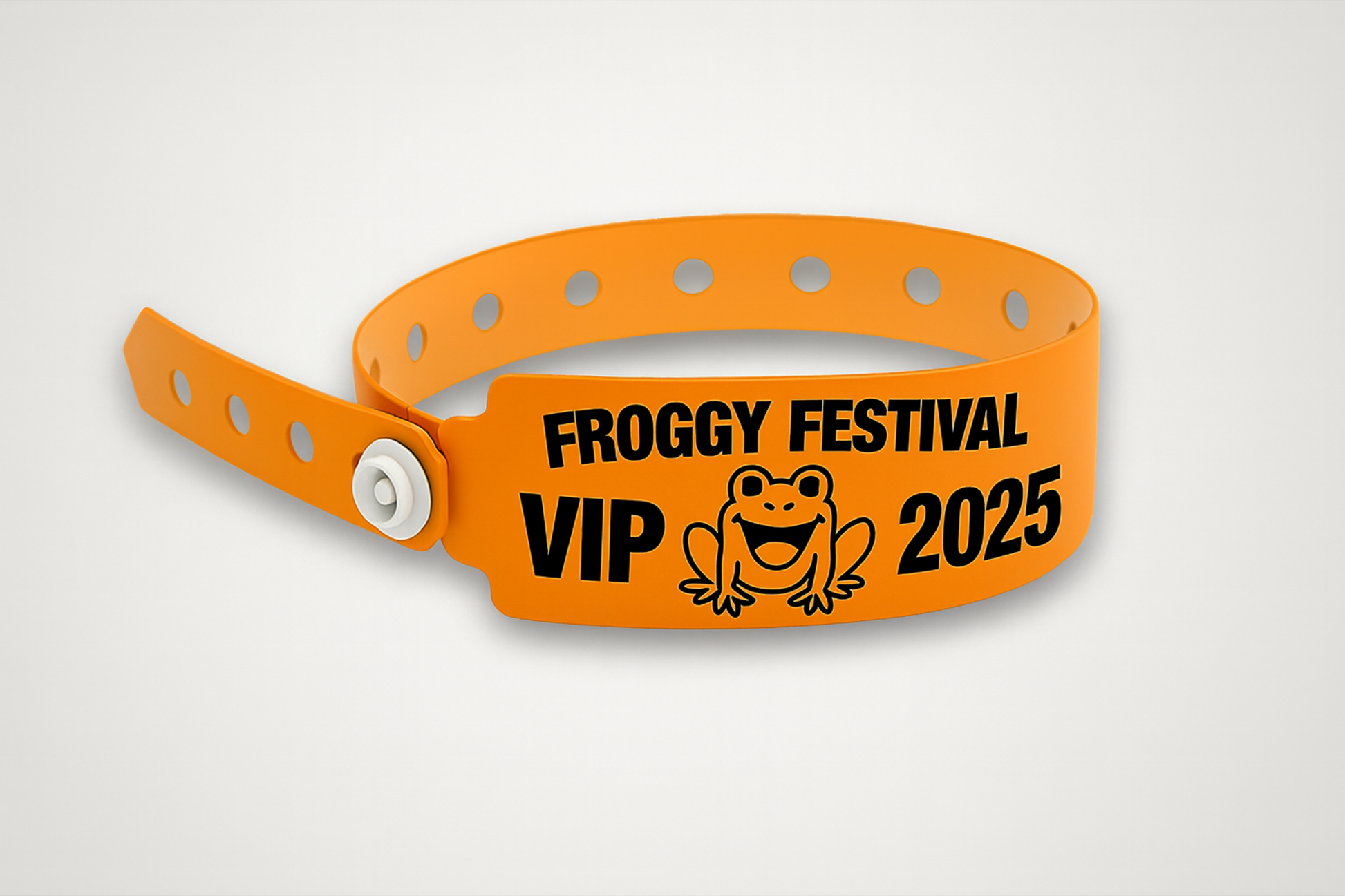 A photo of W-Vinyl Wristbands with print from JM Band®. Purchase Vinyl Wristbands in Orange here.