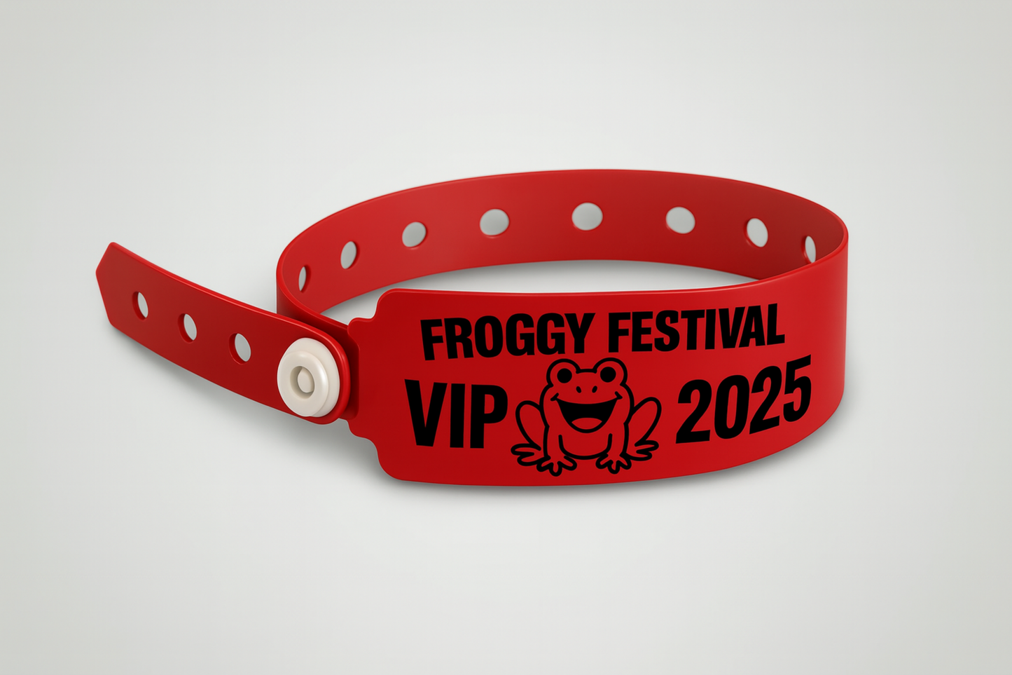 A photo of W-Vinyl Wristbands with print from JM Band®. Purchase Vinyl Wristbands in Red here.
