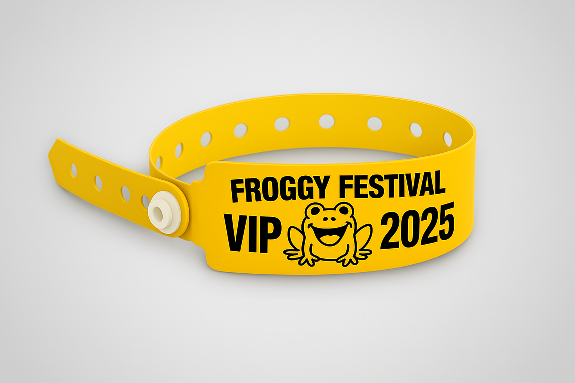 A photo of W-Vinyl Wristbands with print from JM Band®. Purchase Vinyl Wristbands in Yellow here.