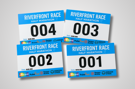 A photo of race numbers in A4 size with custom print